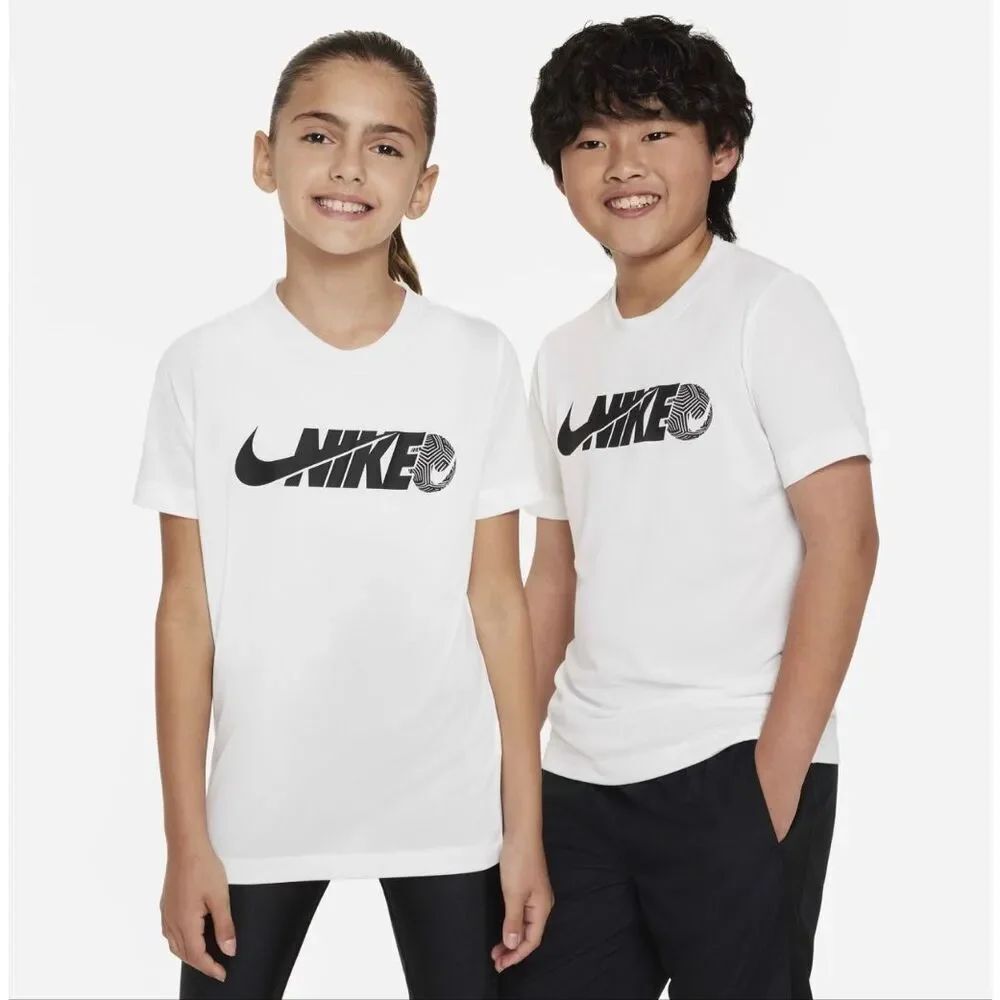 Nike Legend Big Kids' Dri-FIT T-Shirt white graphic soccer ball logo sz L NWT